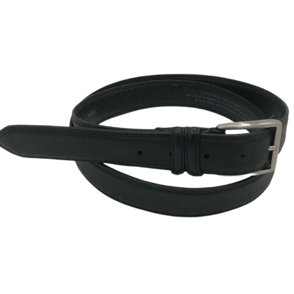 Mens Size 50 Genuine FULL GRAIN Classic Black Leather Belt Silver Buckle NWOT